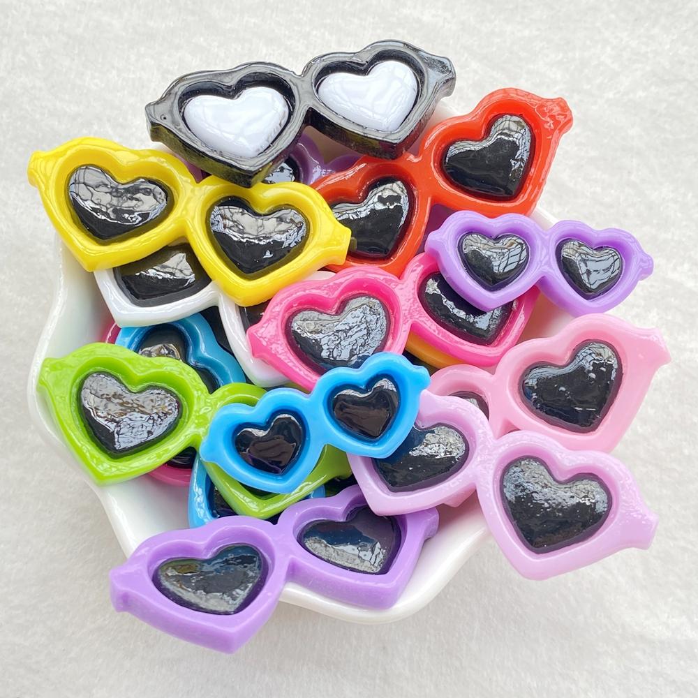 10Pcs Cute Cartoon Heart-Shaped Glasses Flat Back Resin Scrapbooking DIY Jewelry Craft Decoration Accessorie