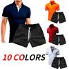 Men's 2 Piece Shorts Sets Summer Solid Color Lapel Button Up Short Sleeve Polo Shirt + Shorts Sports Track Suit Men's