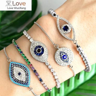 Blue Evil Eye Bracelet For Women Rainbow Turkish Bead Copper Inlay Zircon Vintage Crystal Bracelet Wedding Jewelry Wholesale
