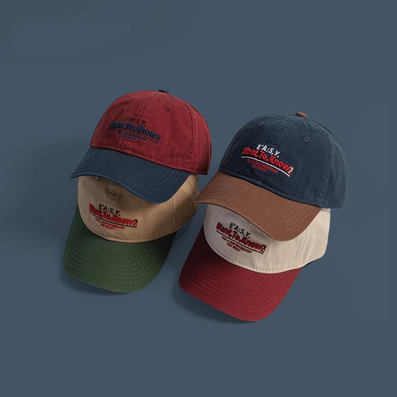 Retro color matching letter embroidery baseball cap female spring and summer versatile face small soft top cap male