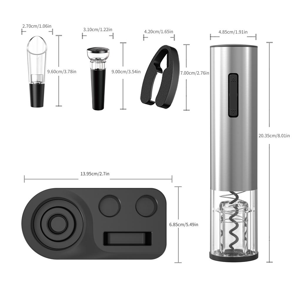 Factory ABS PC Steel 25W Rechargeable Wine Kit Foil Cutter Electric Corkscrew Pourer Vacuum Stopper Base Home Electric Corkscrew
