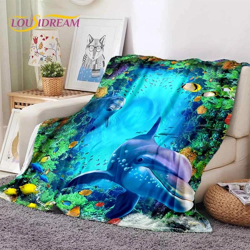3D Illusion Underwater World Seabed Shark Dolphin Soft Flannel Blanket for Beds Bedroom Sofa Picnic,Throw Blanket Outdoors Gifts