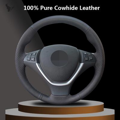 Hand-stitched Black Genuine Leather Car Steering Wheel Cover for BMW X6 E71 2008 2009 2010 2012 2013 2014 E70 X5 2008-2012