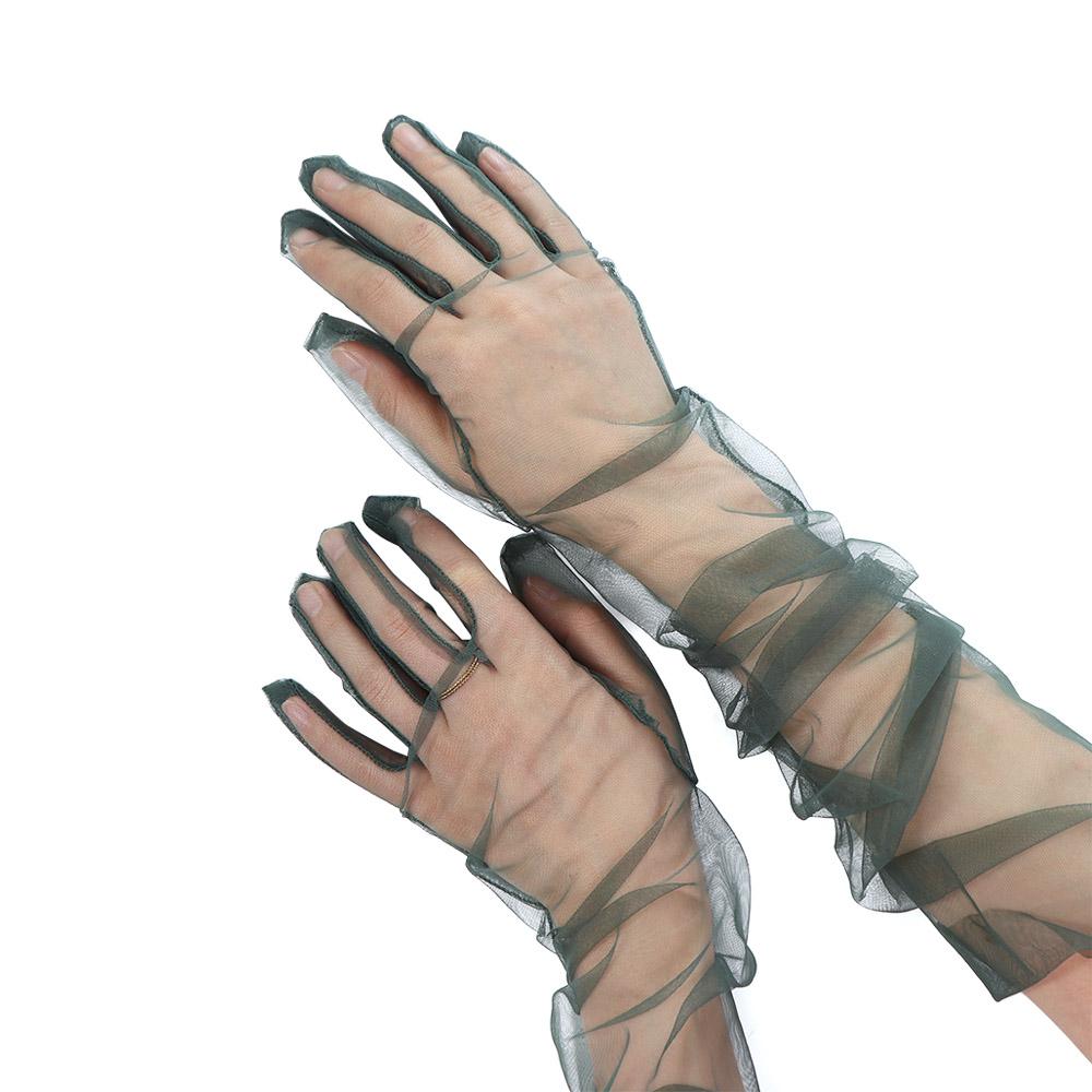Silky Fashion Women Elbow Sheer Tulle Thin Gloves Lace Mitten Women Gloves Five Fingers Mitts