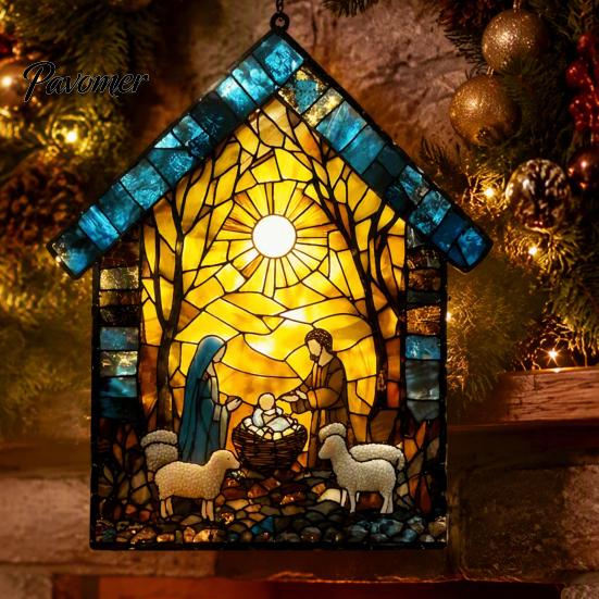 Decorative Acrylic Rainbow Prism Nativity Scene Sun Catcher, Stained Glass Effect Suncatcher, Hanging Decor Window Ornament for Home Religious