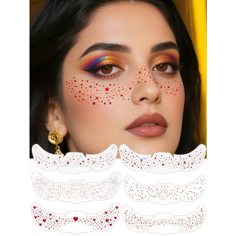 1pcs Shiny Freckle Face Temporary Tattoos, Sparkling Heart Freckle Waterproof Glitter Tattoos For Adults, Suitable For Daily Makeup, Festivals