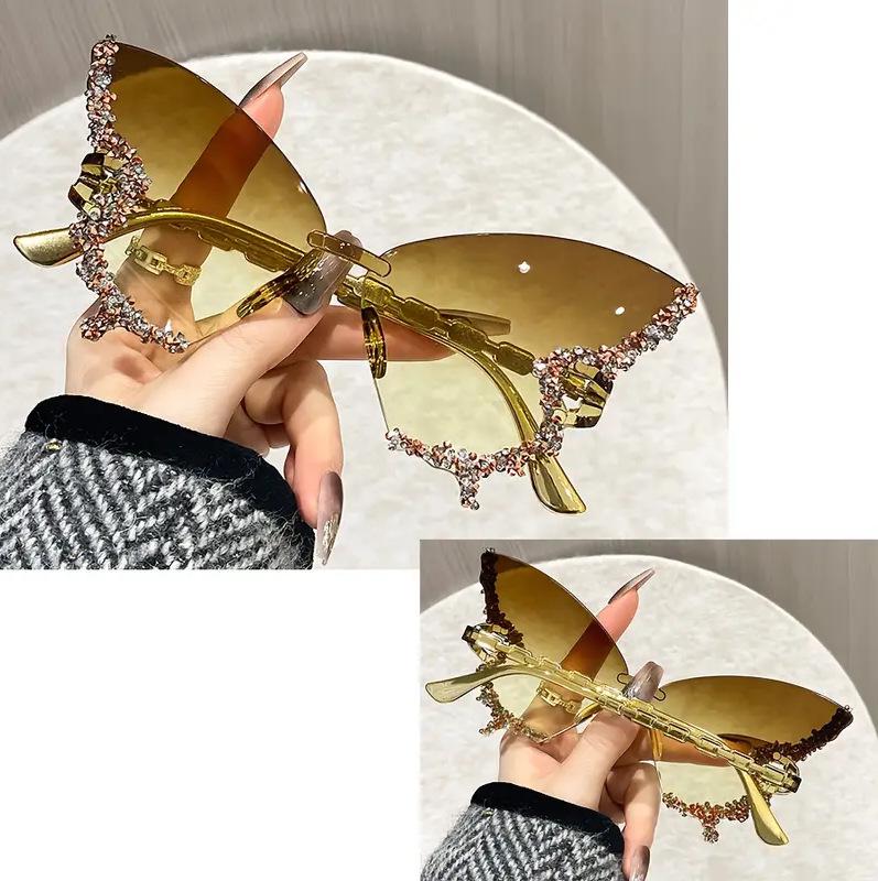 Women's High-End Rhinestone Butterfly Frameless Sunglasses for Party & Catwalk Events
