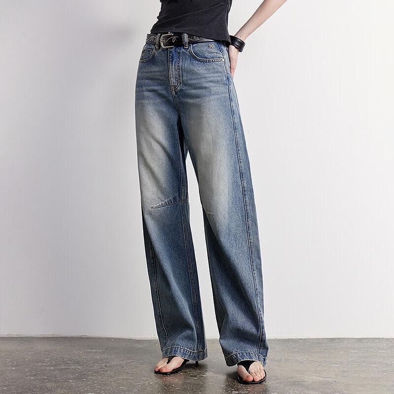 Chuyu Women's High-Waist Loose Denim Split Scythe Pants