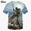 New Knight Templar 3D Printed Men's Fashion T-Shirt, Vintage Cross Pattern, Short Sleeve, Summer Cool Top, Men's Street Style