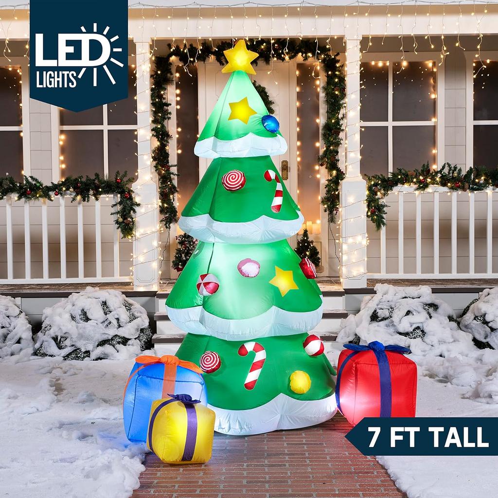 JOYFY 7 FT Christmas Tree Inflatables Decoration Giant Christmas Inflatable Tree with 3 Gift Boxes for Xmas Decoration