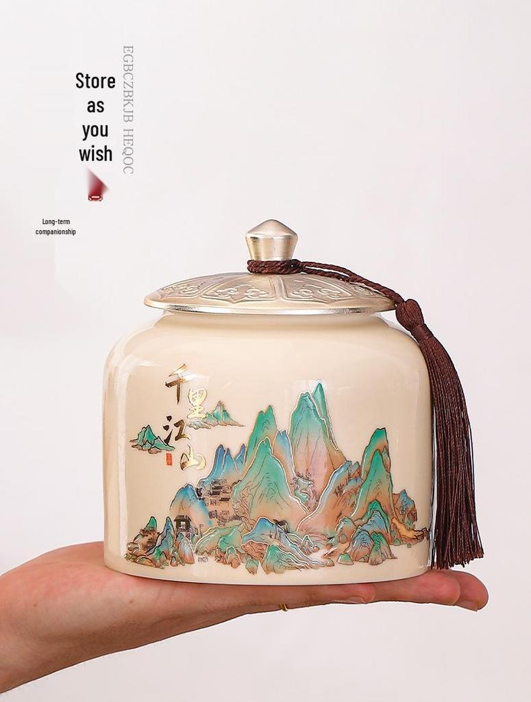 Retro Ceramic Tea Caddy with Sealing Lid - Half-Jin Capacity for Green, White, Black Tea - Gift Box Included