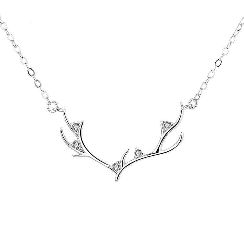 S925 Sterling Silver Reindeer Antler Pendant Necklace - Minimalist Christmas Jewelry for Women