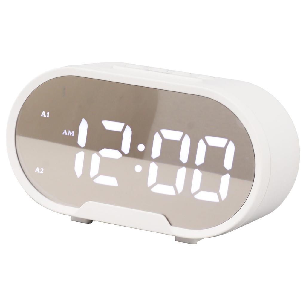 Digital Alarm Clock USB LED Display White Light Mirror Electronic Desktop Clock for Bedroom Living Room