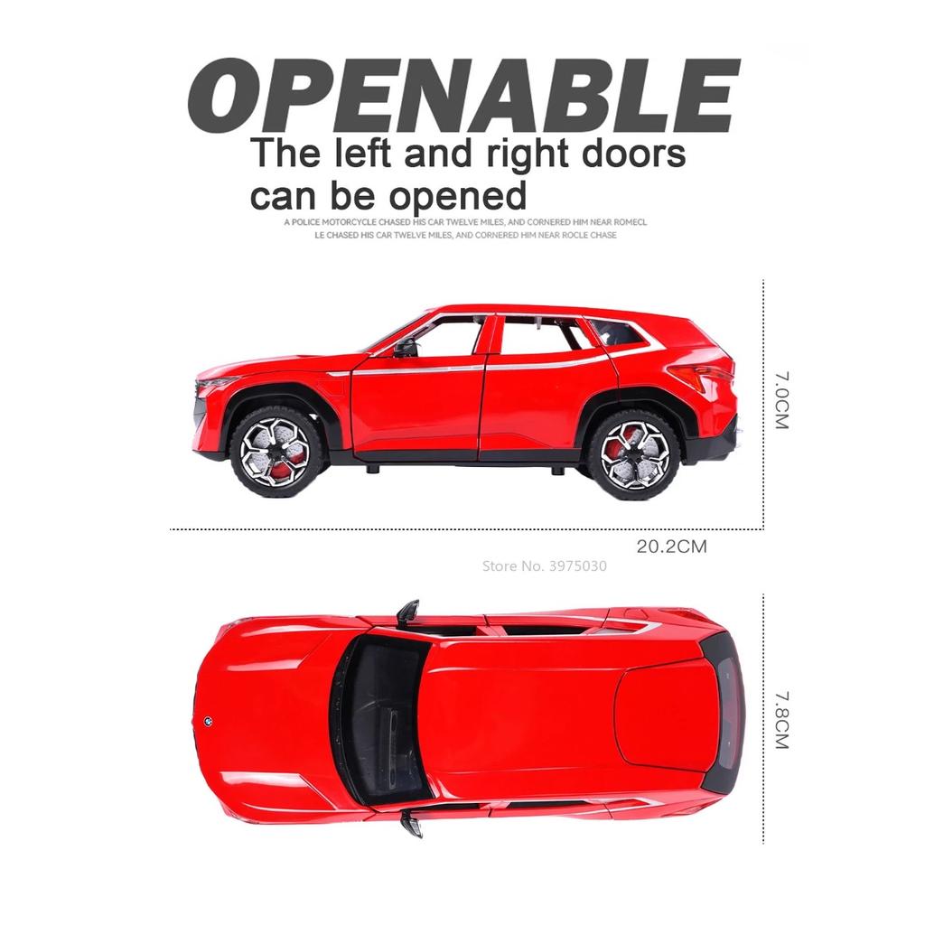 1/24 Scale BMW XM SUV Alloy Diecast Car Model Toy Simulation Off-Road Vehicles with Sound Light Spray Collection Toys for Kids Gifts