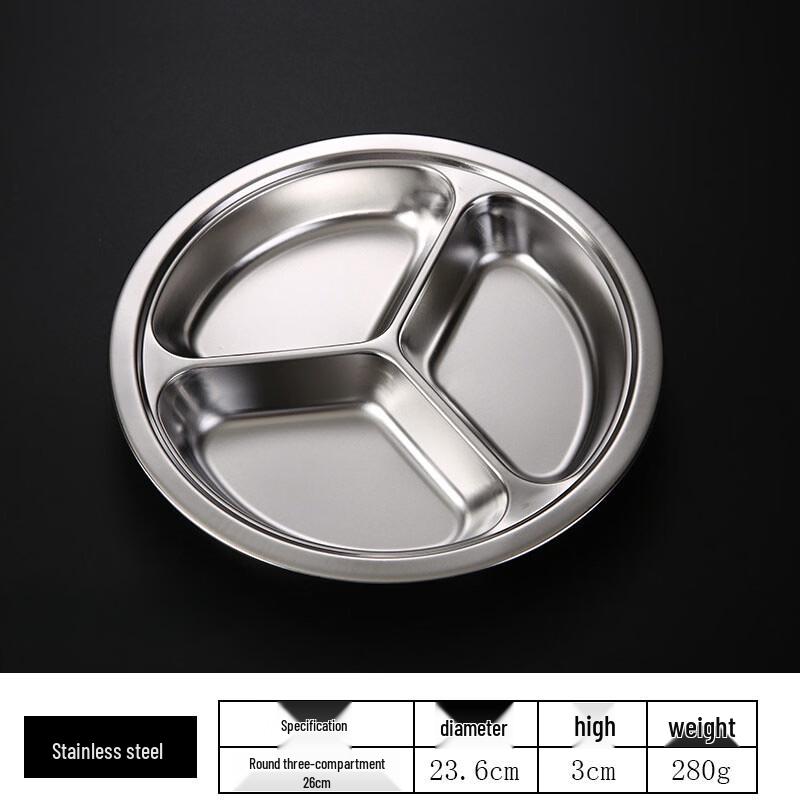 Leyongtu Stainless Steel 3-Compartment Round Divided Plate