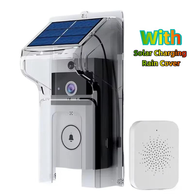 HD Wireless Video Doorbell with Optional Solar Charging Rain Cover, Ultra Long Standby, Voice Changing, Intercom Monitoring, Automatic Power Storage