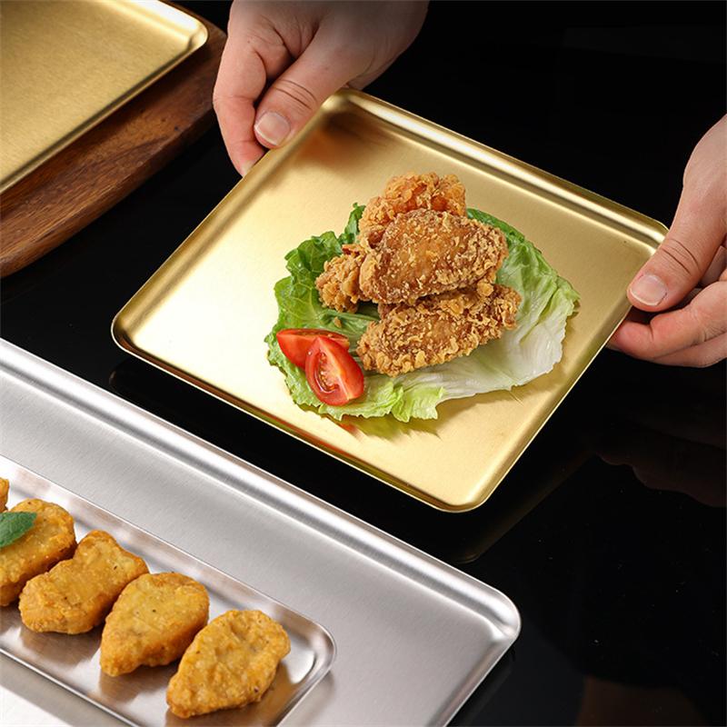 Sølv Gull Serveringstallerken i rustfritt stål Restaurant BBQ-spyd Sushibrett Stort, grunt brett Matoppbevaringsfat til kjøkken