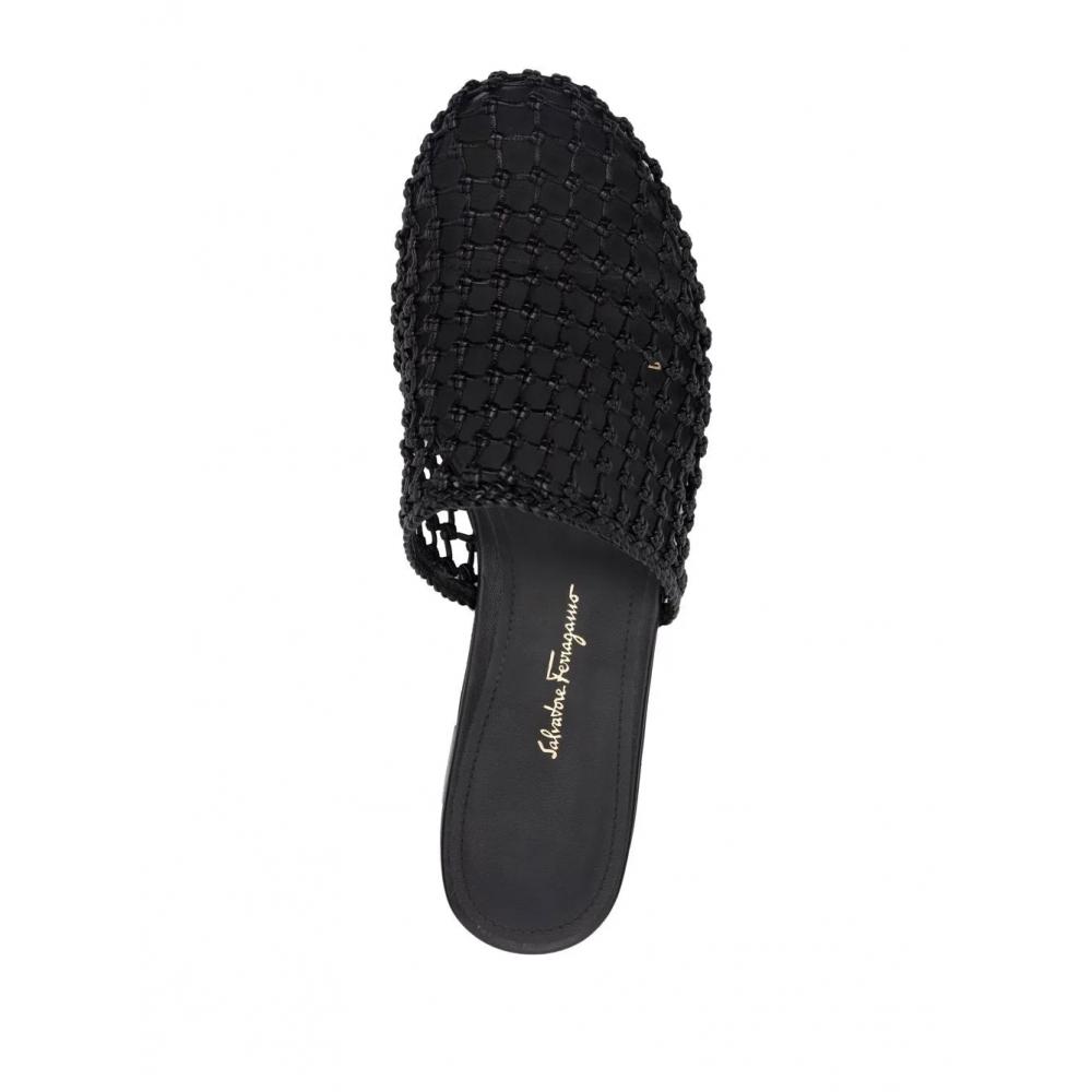Salvatore Ferragamo Ferragamo Woven Design Leather Mules Black