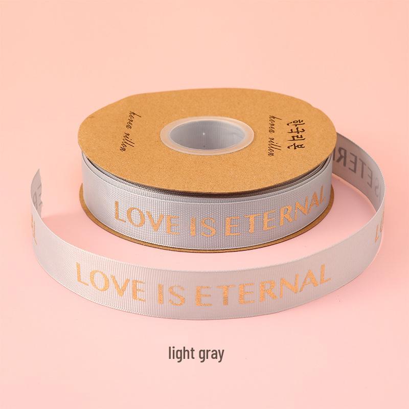 1CM Ribbed Silk Satin Ribbon with Hot Stamped English Letters for Cake Decoration and DIY Craft Gifts
