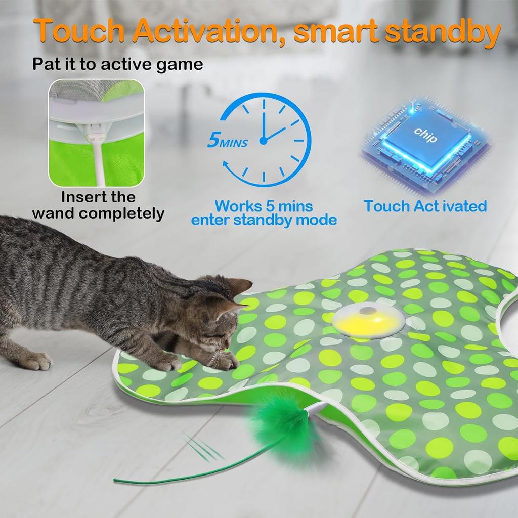 Exercise Interactive Cat Toys Rechargeable Moving Concealed Feathers Real Mouse Squeaky Touch Activated Cat Kitten Toy For Indoor Bored Cats