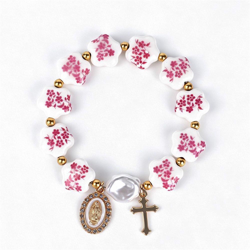 Metal Beaded Elastic Beads Bracelets Bow Ceramics Bracelet Trendy Women Bangle Girls