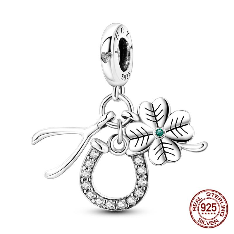 100% 925 Silver Heart Shaped Four Leaf Clover Ladybug Charms Fit Original 925 Women Bracelet DIY Jewelry Making Gift