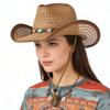 Western Cowboy Hat, Hollowed-out Straw Hat, Outdoor Seaside Vacation Ethnic Style, Versatile Turquoise Sun Protection Hat