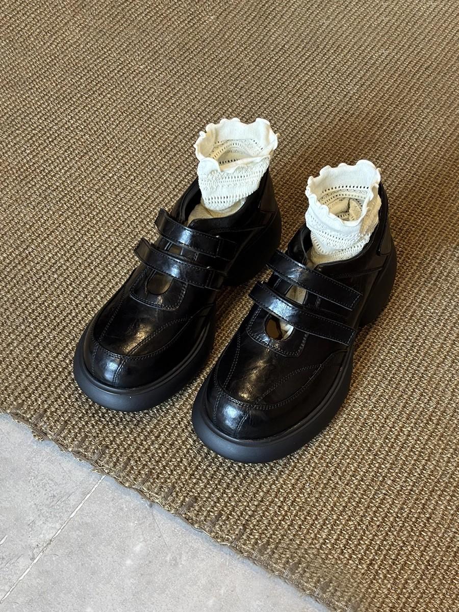 

Версия из коровьей кожи~ Женские туфли-лоферы в британском стиле с круглым носком, на толстом каблуке, универсальные женские туфли-одинарки с мелким вырезом 39