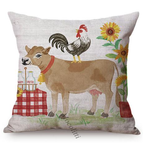 European Farm Animals Pattern Cushion Cover Chicken Pig Cow Autumn Cornucopia Decoration Throw Pillows Linen Fabric Pillowcase