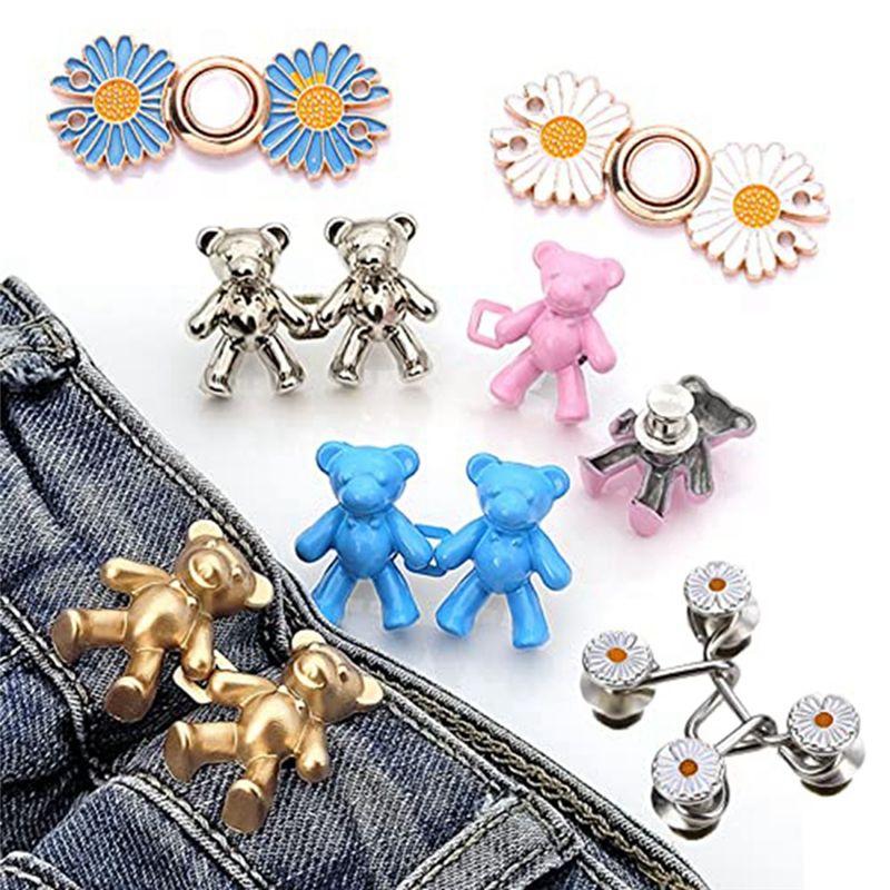 BHBL Adjustable Jeans Button Pin Set Waist Tightener Bear Clip Bear Pants Clip Bear Buttons for Jeans Skirt