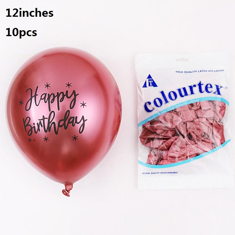 10pcs Birthday Balloons Chrome Latex Happy Birthday Printed Pattern Baby Shower Balloon Metal Birthday Party Decorations