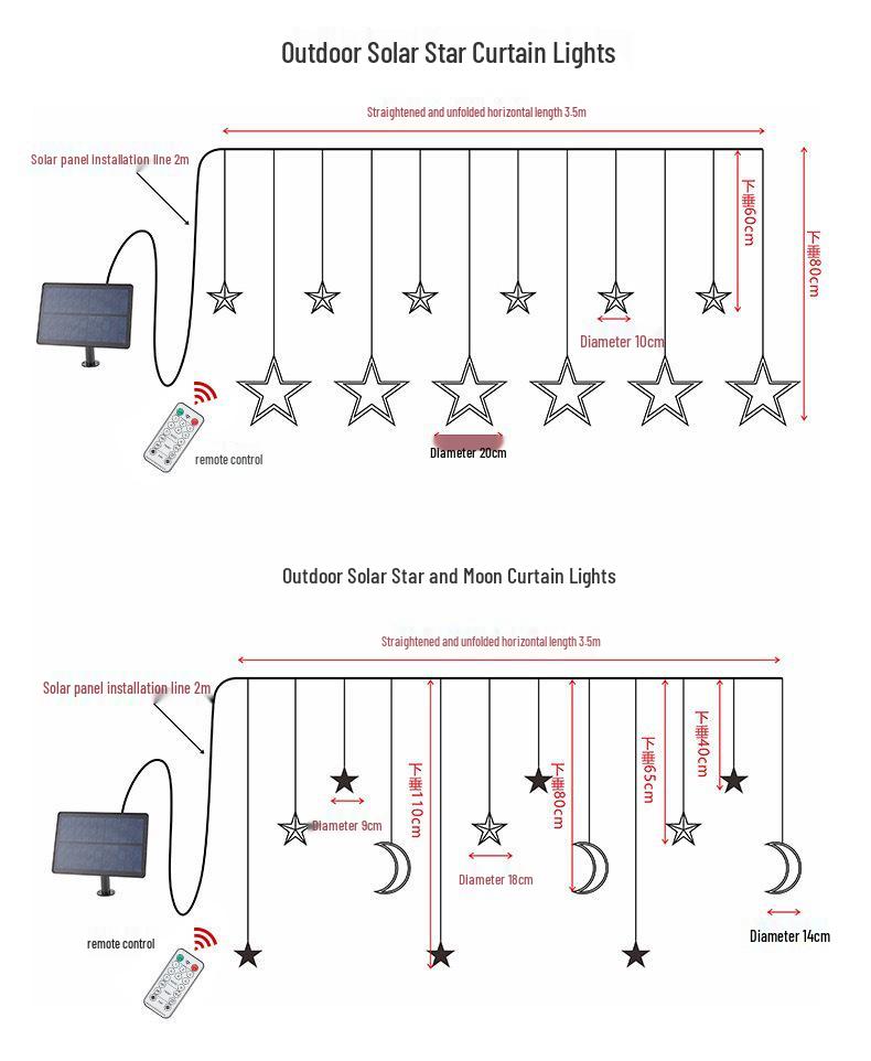 Solar LED Star and Moon Curtain String Lights for Outdoor Waterproof Decoration
