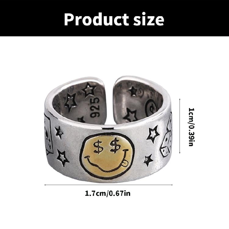 Fashionable Smile Face Star Opening Ring with Adjustable Fit Fashion Statement Ring Stylish Finger Accessories