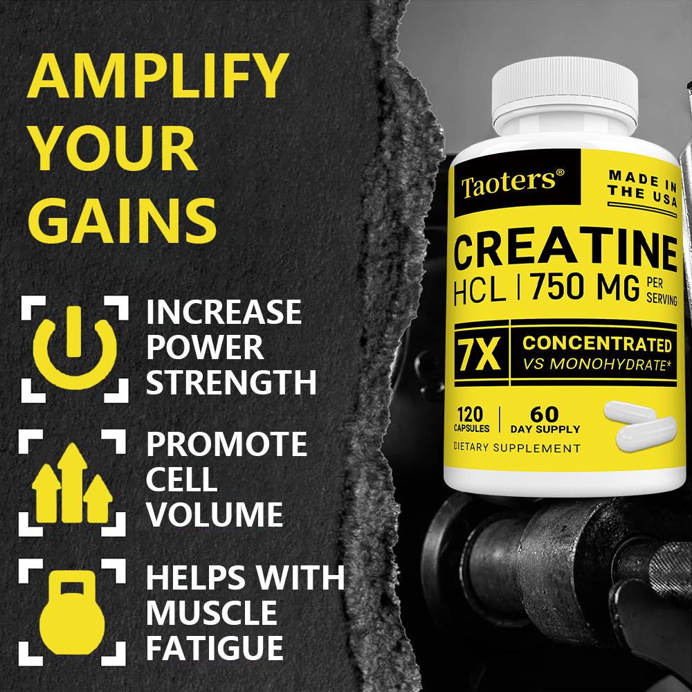 Taoters Creatine Hydrochloride Capsules Support Muscle and Immune Health 120 Capsules