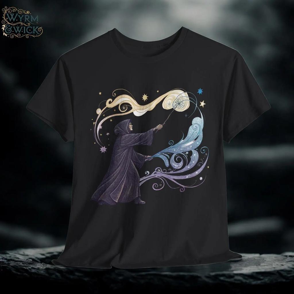 Cloaked Spellweaver T Shirt Hand Drawn Fantasy Vintage Designer Clothes Slightly Homme Comfortable Versatile Soft