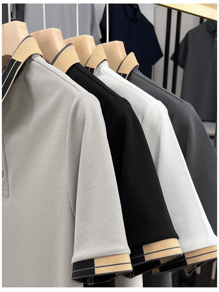 Men's Summer Solid Color Ice Feel Polo Shirt - Short Sleeve Lapel T-Shirt for Business Casual Wear