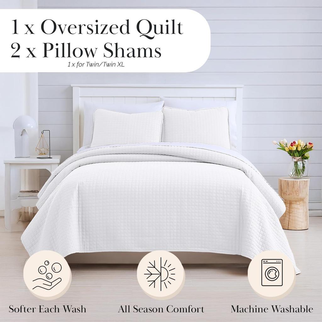 XL Twin Quilt Set, Microfiber Quilted Bedspread, Twin Bedding Coverlet Set with Pillow Sham, Wrinkle-Free, Stain & Pet Hair