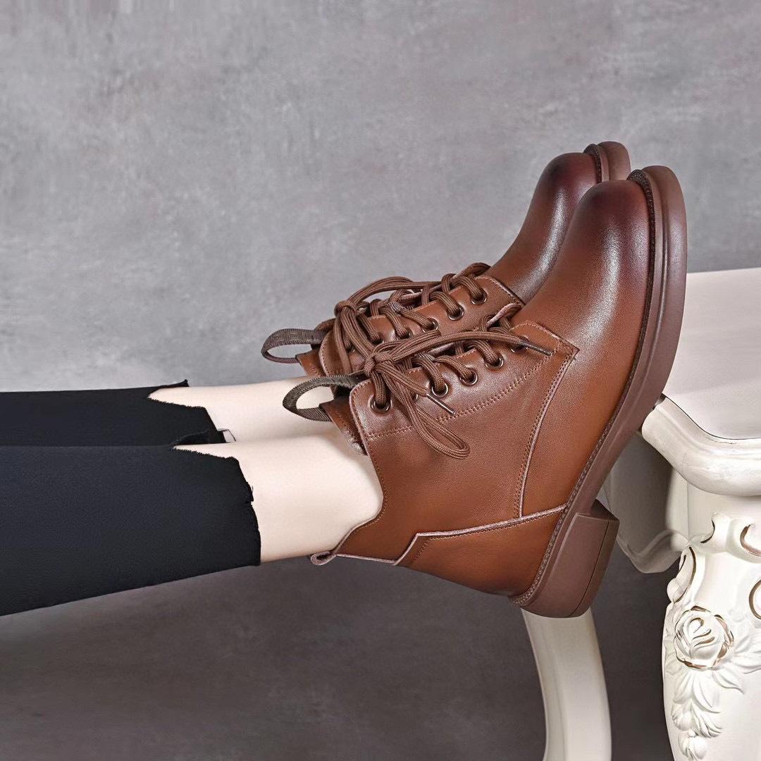 

Женские кожаные ботинки ботинки Мартин осень и зима новые круглый носок плоская подошва ремешок повседневные короткие ботинки первый слой коровьей кожи высокий верх женские ботинки 40