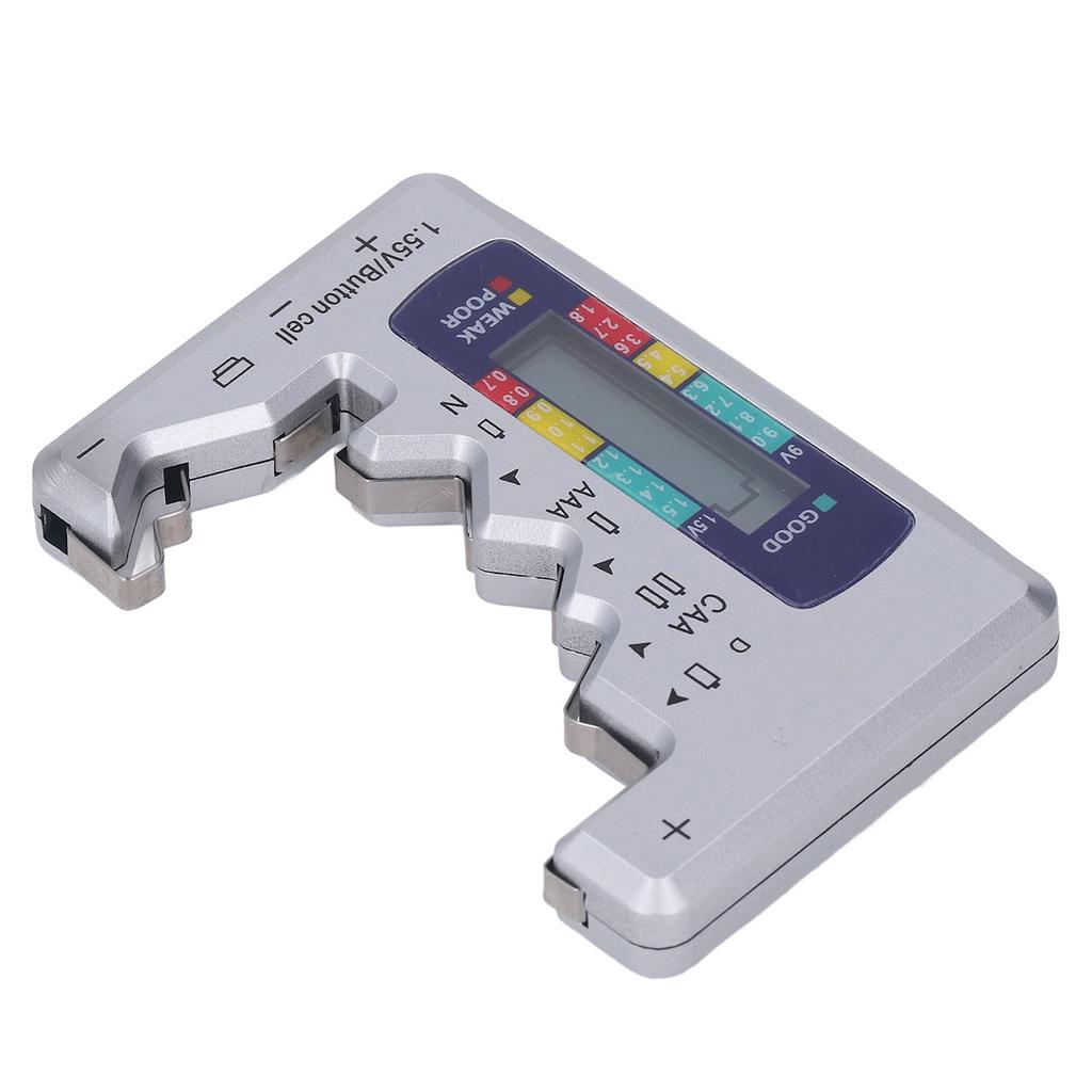Digital Battery Tester ABS LCD Screen Button Cell Battery Checker for 1.5V 9V Metering Silver