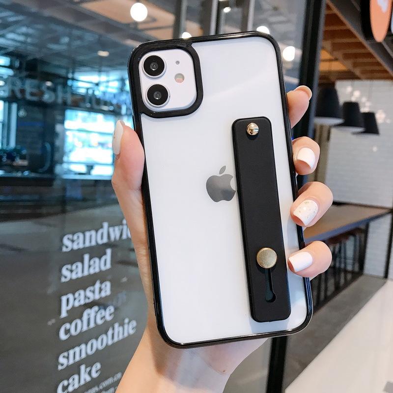 Candy color frame transparent TPU mobile phone case, suitable for 13pro Apple xsmax mobile phone case XR with wrist strap 12p.