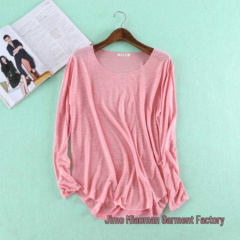 

Европейская весенняя приталенная женская однотонная футболка с длинным рукавом One Size арбуз красный