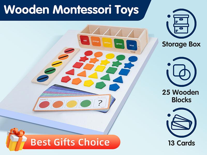 Montessori Wooden Toys for Kids Sensory Sorting Exercise Box Color & Shape Early Educational Block Puzzles Toddler Learning Toys