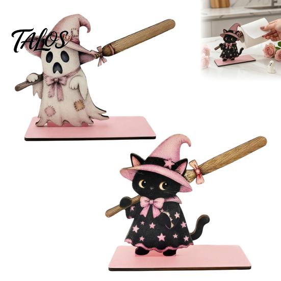 Decorative Paper Towel Rack Halloween Black Cat/Ghost Roll Holder, Wooden Vertical Stand, Stand Napkin Holder for Kitchen Table And Holiday