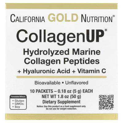 Collagenup®, hüdrolüüsitud merekollageeni peptiididega, hüaluroonhappe ja C-vitamiiniga, maitsestamata, 10 pakki, 5 g (0,18 untsi) iga