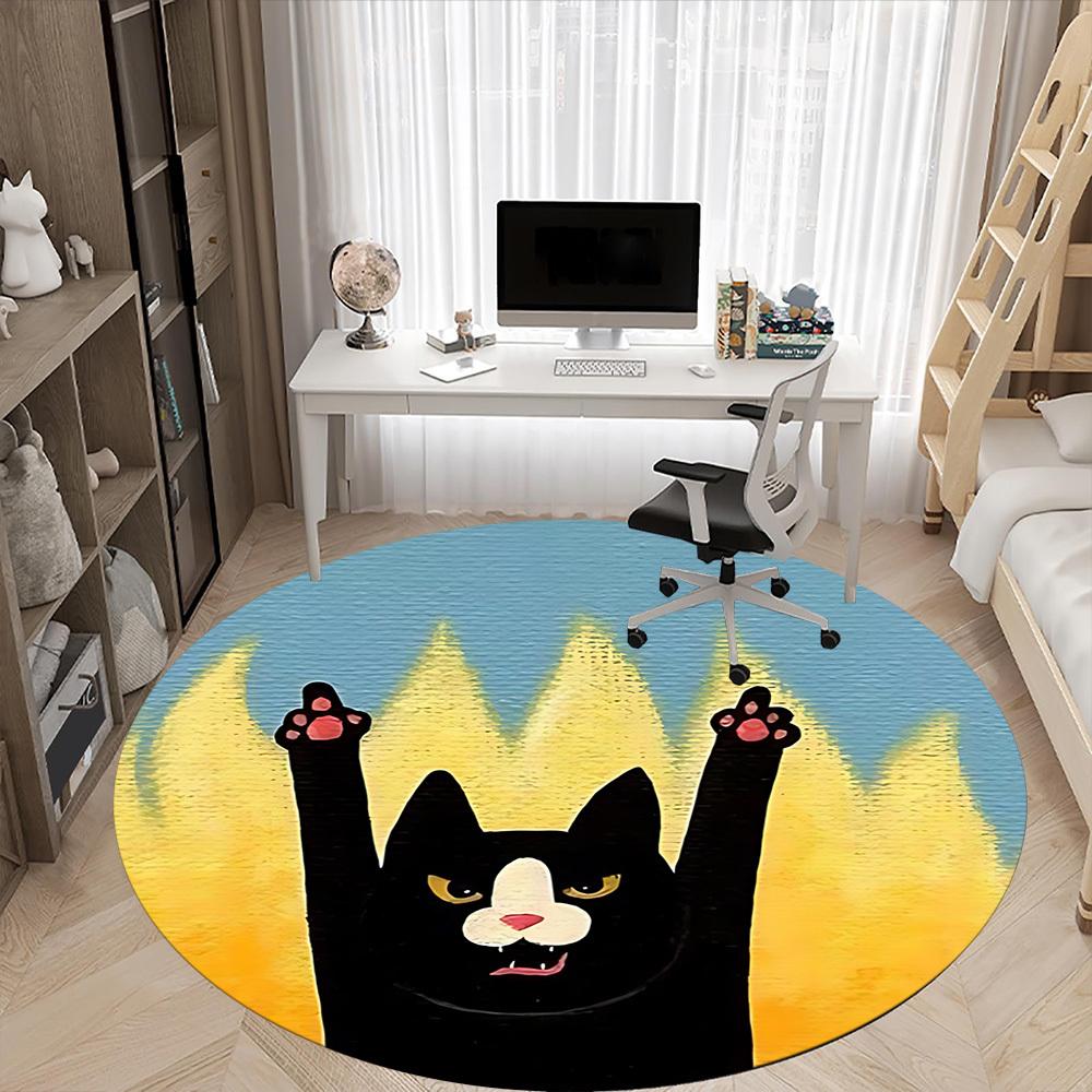 1pc Flame Cat Office Round Area Rug, Indoor Mat Suitable For Office, Under Office Chairs Bedroom Living Room Home Decor, Room Deco