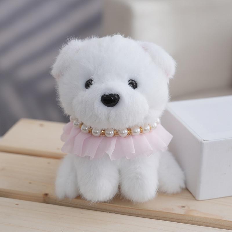 Adorable White Bichon Frise Plush Dog Toy With Cute Gray Pearl Puppy Design