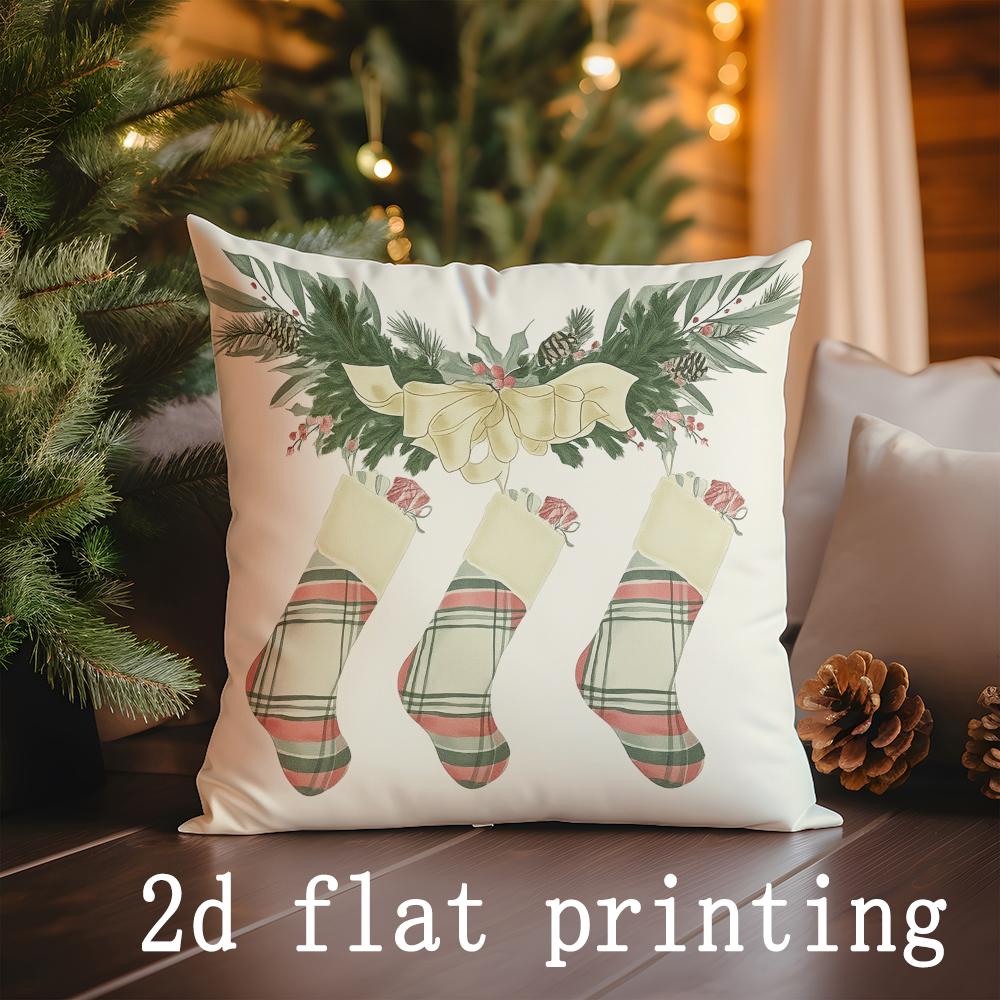 Home Decor Christmas Tree & Sock Pattern Pillow Covers Pattern Cushion Cover Suitable for Sofa Bedroom Car Pillow Cover