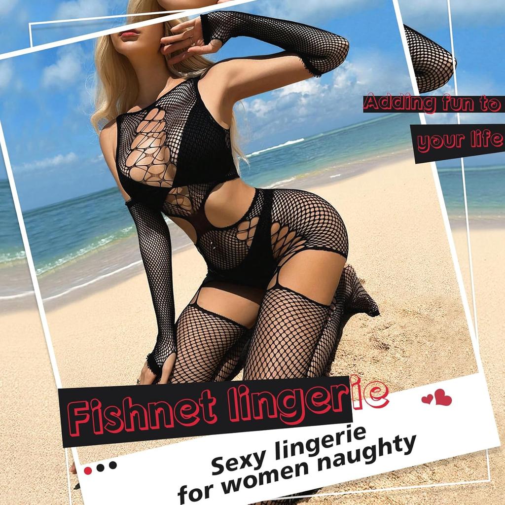 Sexy Lingerie for Women Naughty Fishnet Lingerie Set Bodysuit Outfits Teddy Sheer Mesh Erotic