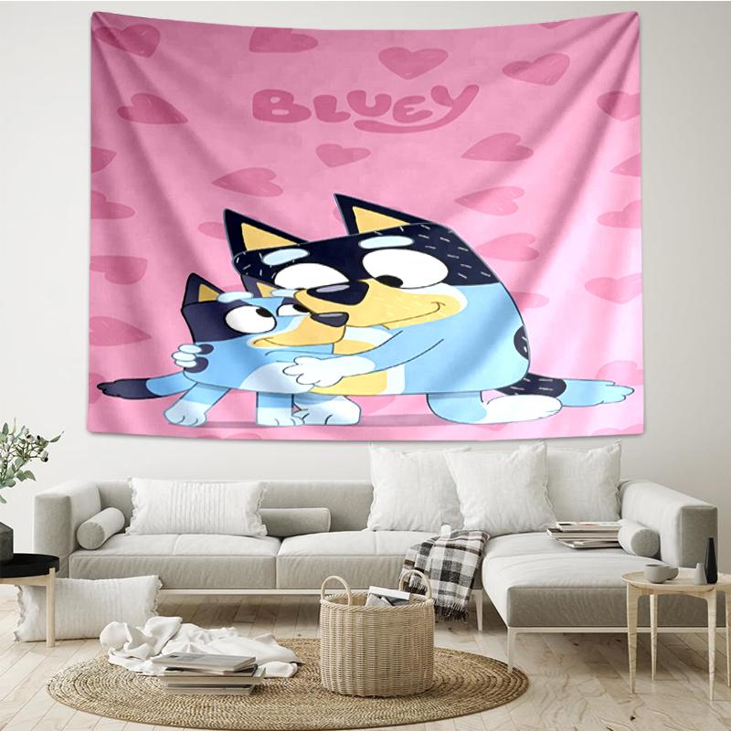 Bluey Print Wandteppich, Hintergrund, Einfache Montage, Ideal für Schlafzimmer, Büro & Wohnzimmer, mit Ästhetischem Wandbehang Dekor.
