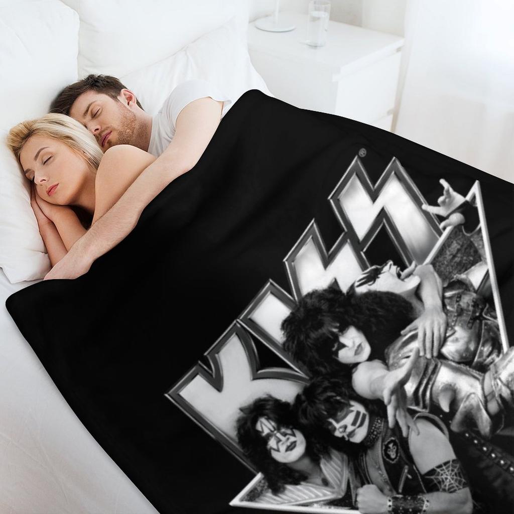 KISS ? The Band - Members Metal Triangle (Black and White) Throw Blanket Designers Furry cosplay anime Kid'S Blankets